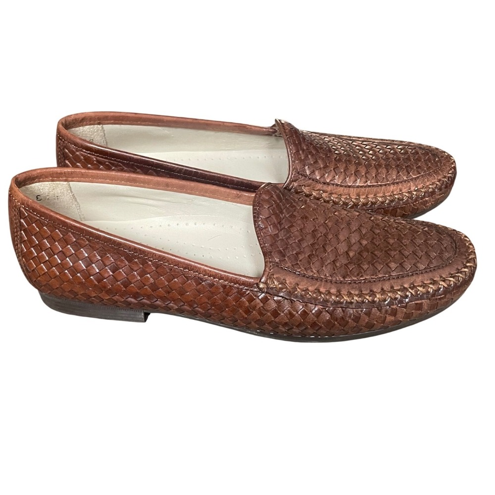 Trotters Vintage Leather Woven Brown Slip On Loafers Women's 8.5